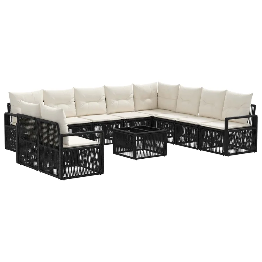 Ensemble de canapé de jardin 11 pcs Noir polyrotin - 2