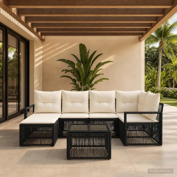 Ensemble de canapé de jardin 7 pcs Noir polyrotin