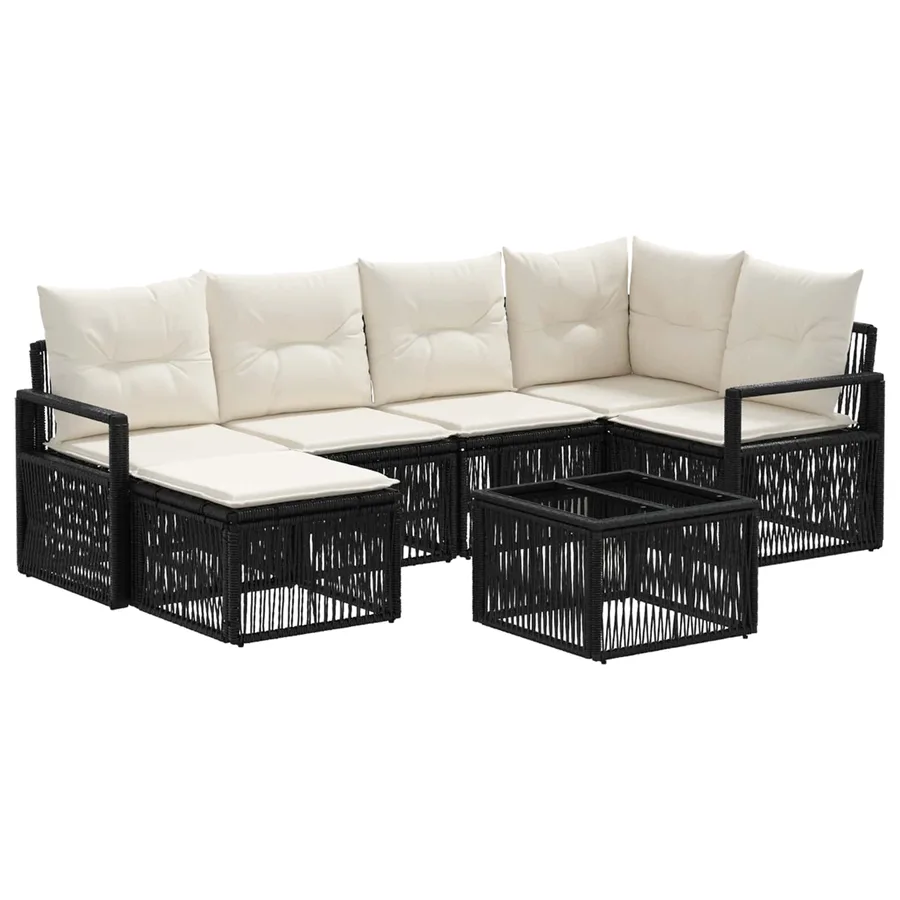 Ensemble de canapé de jardin 7 pcs Noir polyrotin - 2