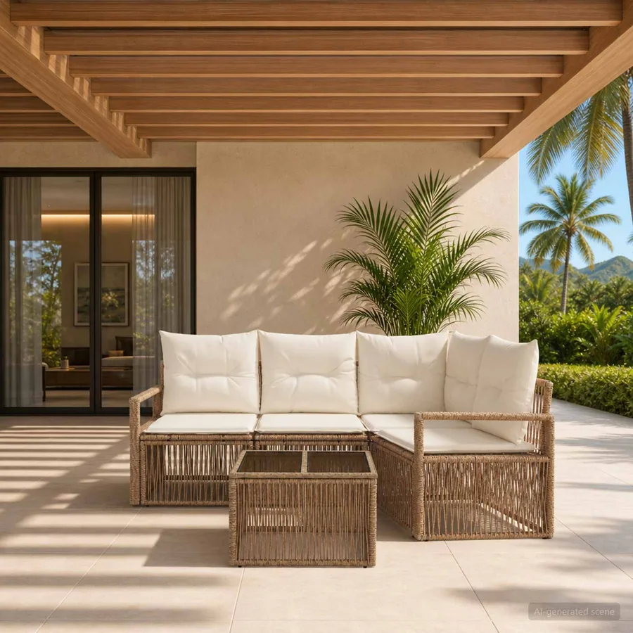 Ensemble de canapé de jardin 5 pcs Beige polyrotin