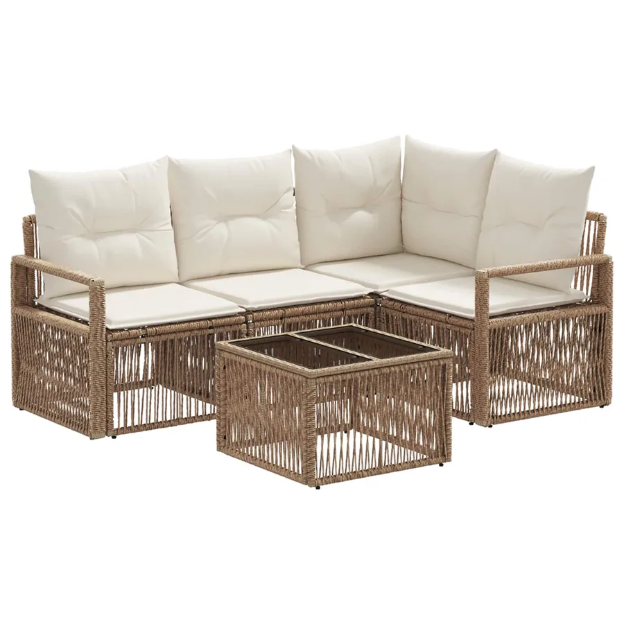 Ensemble de canapé de jardin 5 pcs Beige polyrotin - 2