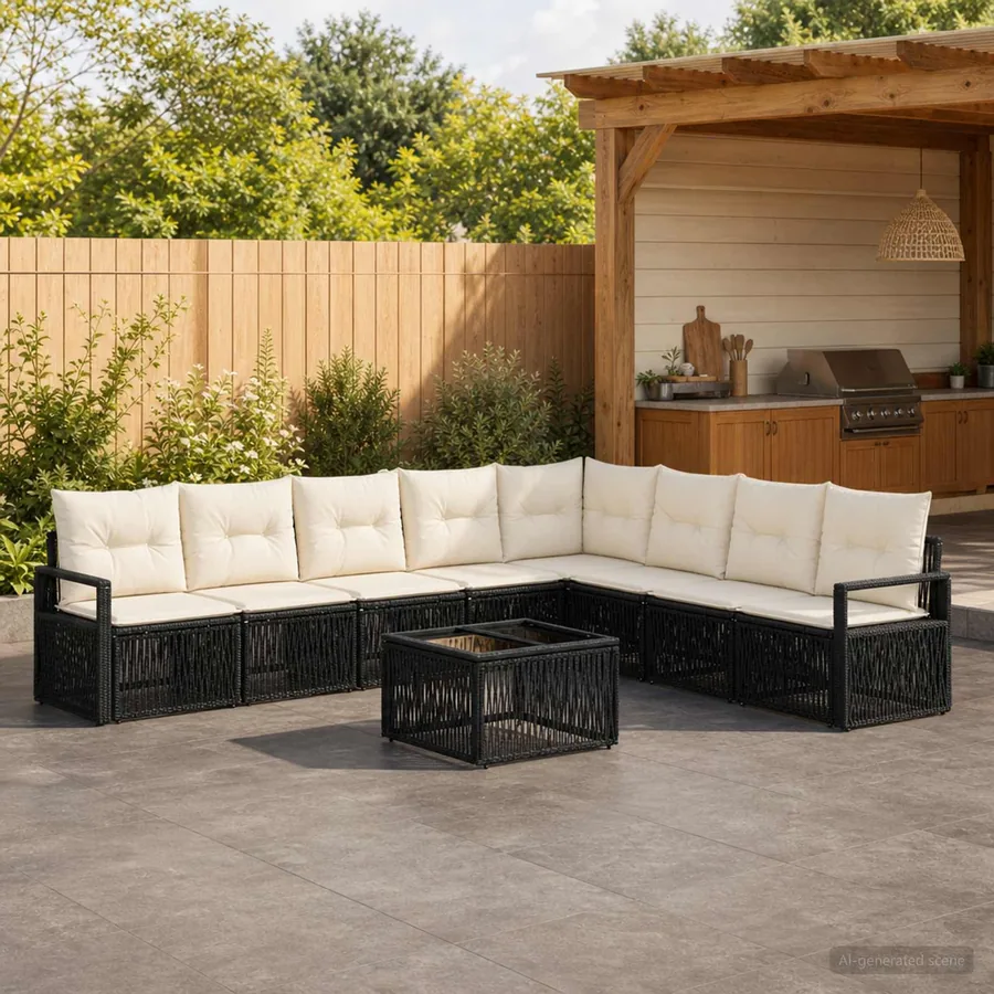 Ensemble de canapé de jardin 10 pcs Noir polyrotin