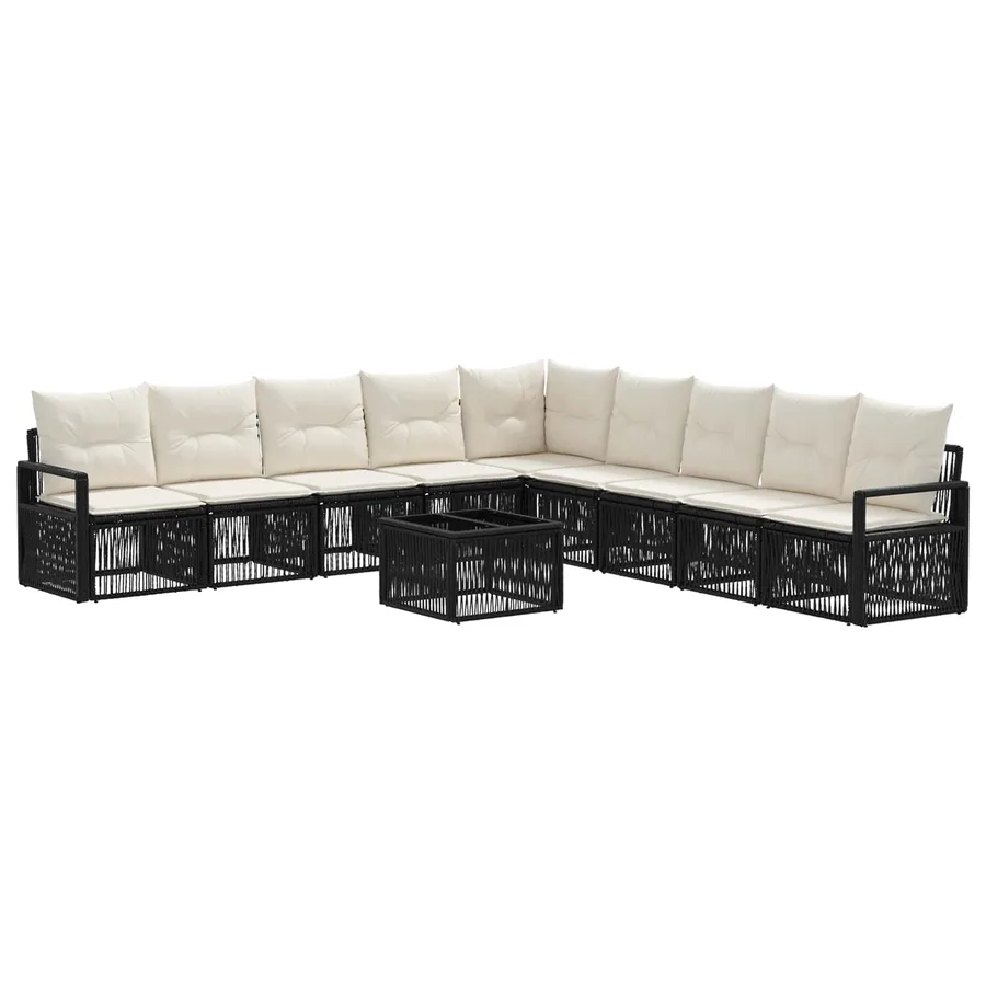 Ensemble de canapé de jardin 10 pcs Noir polyrotin - 2