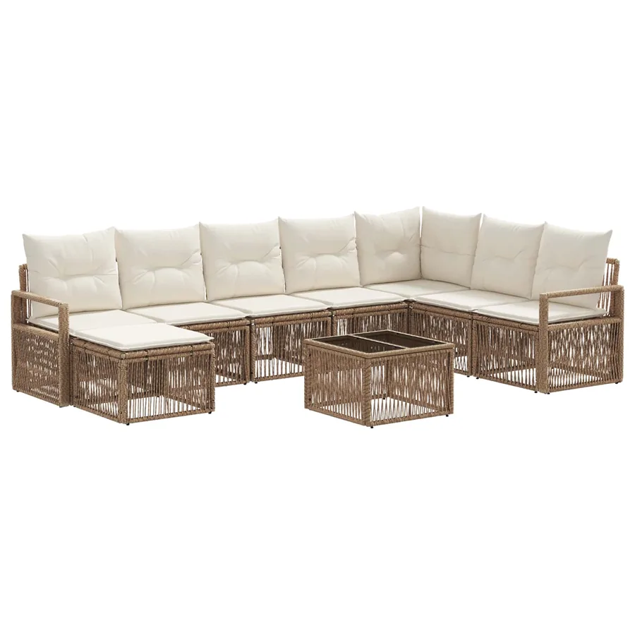 Ensemble de canapé de jardin 9 pcs Beige polyrotin - 2