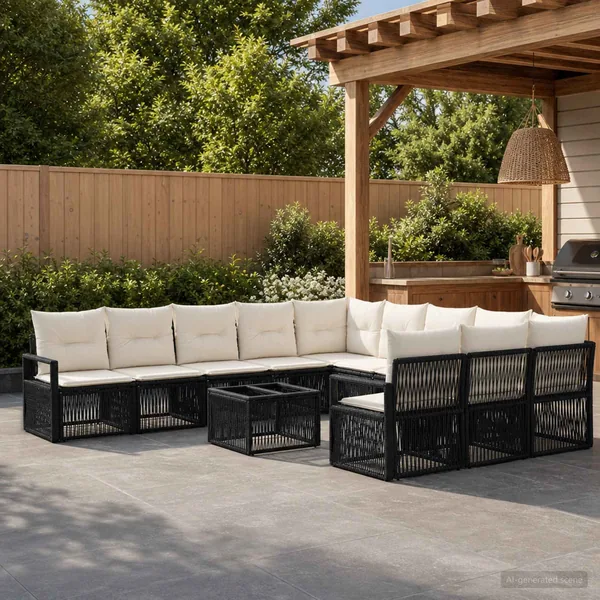 Ensemble de canapé de jardin 12 pcs Noir polyrotin