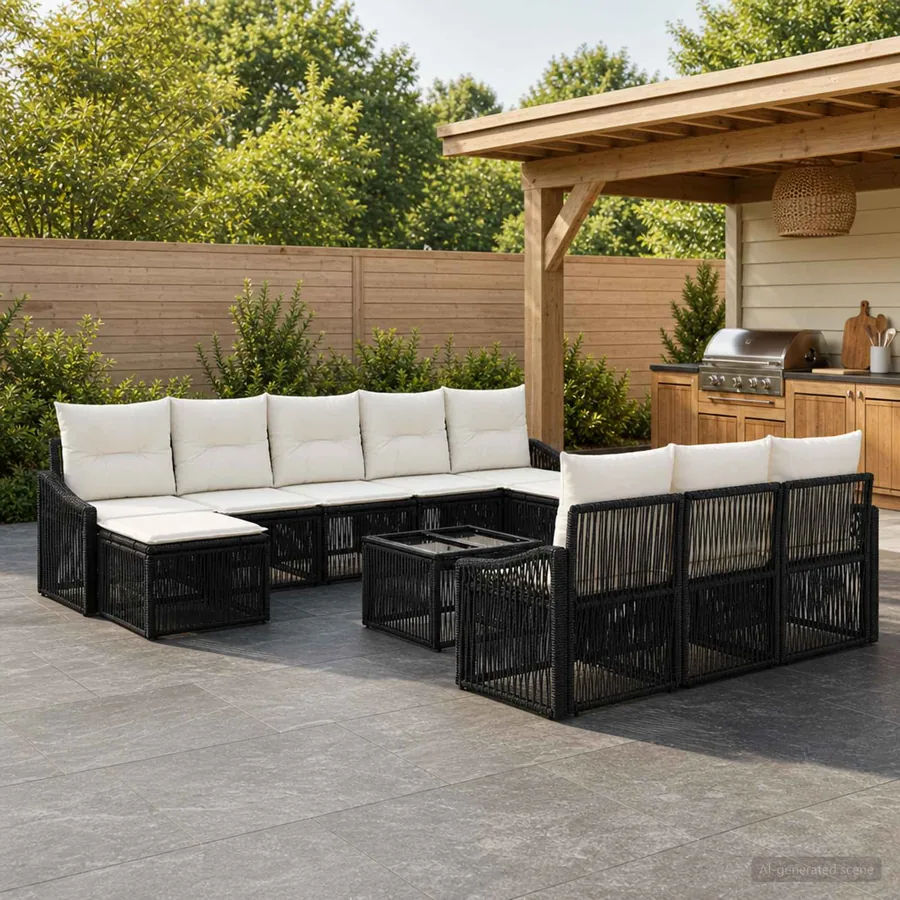Ensemble de canapé de jardin 11 pcs Noir polyrotin