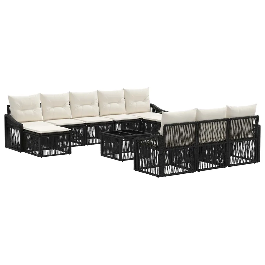 Ensemble de canapé de jardin 11 pcs Noir polyrotin - 2