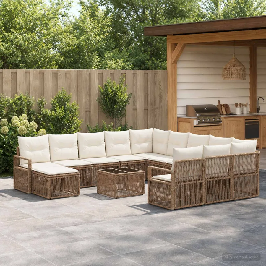 Ensemble de canapé de jardin 13 pcs Beige polyrotin