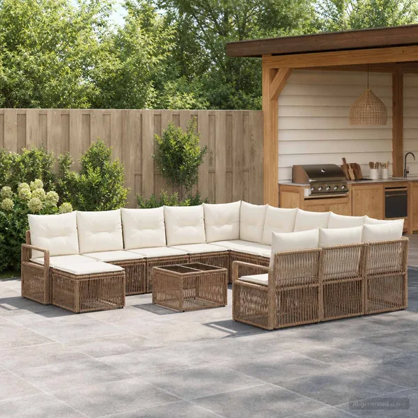 Ensemble de canapé de jardin 13 pcs Beige polyrotin