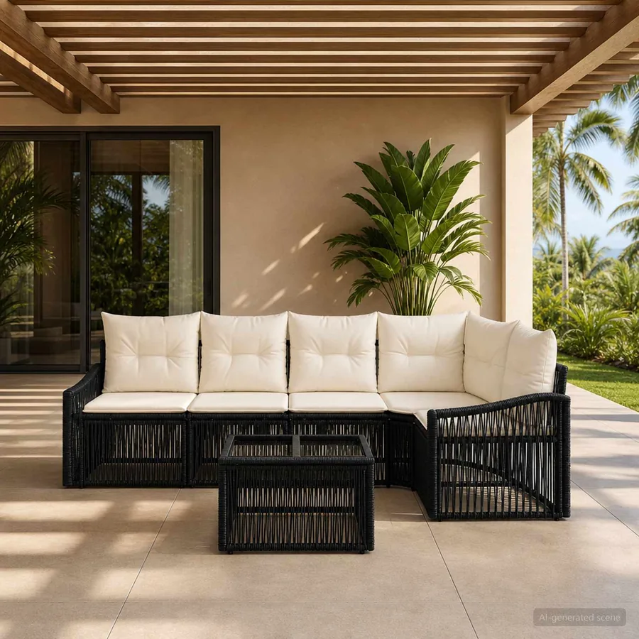 Ensemble de canapé de jardin 6 pcs Noir polyrotin