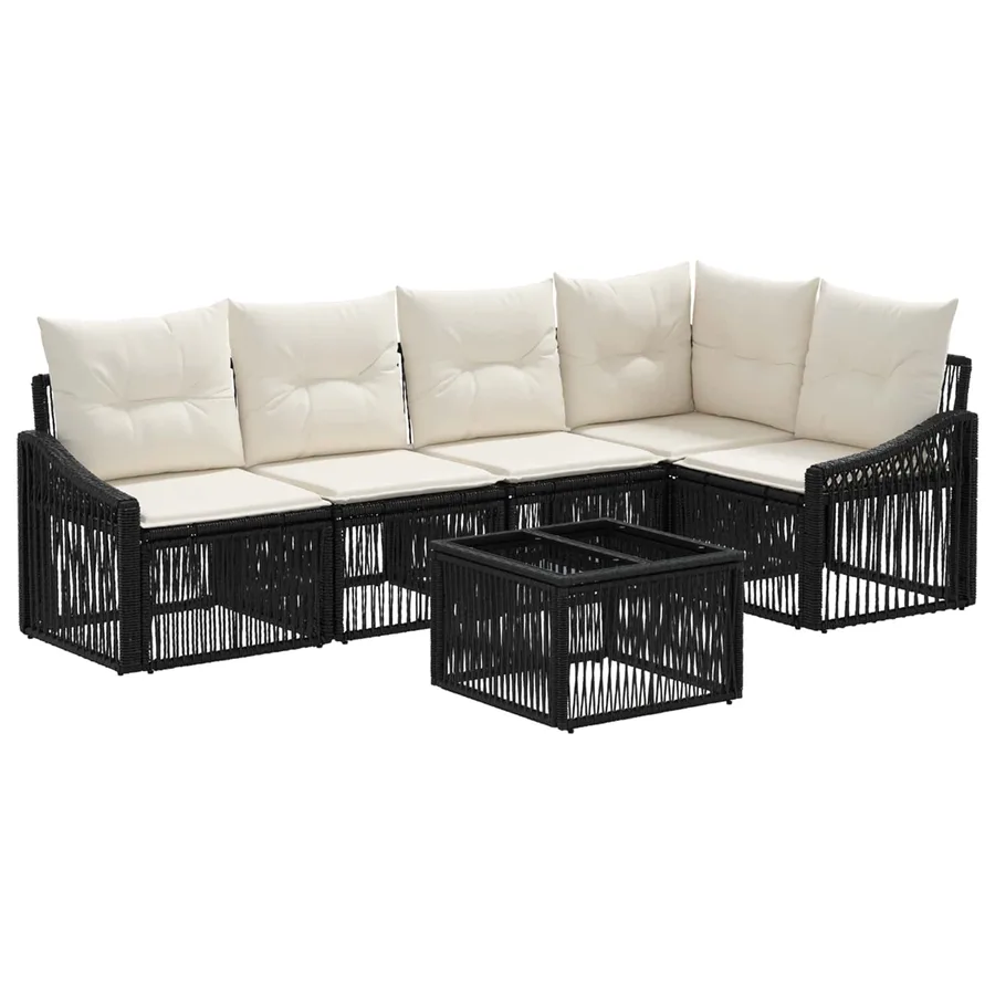 Ensemble de canapé de jardin 6 pcs Noir polyrotin - 2