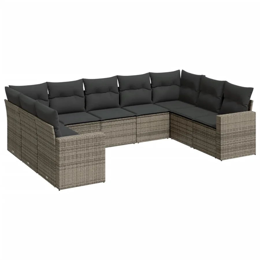Salon de jardin 9 pcs avec coussins gris résine tressée - 2