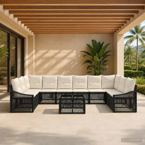Ensemble de canapé de jardin 11 pcs Noir polyrotin
