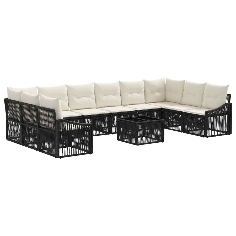 Ensemble de canapé de jardin 11 pcs Noir polyrotin - 2