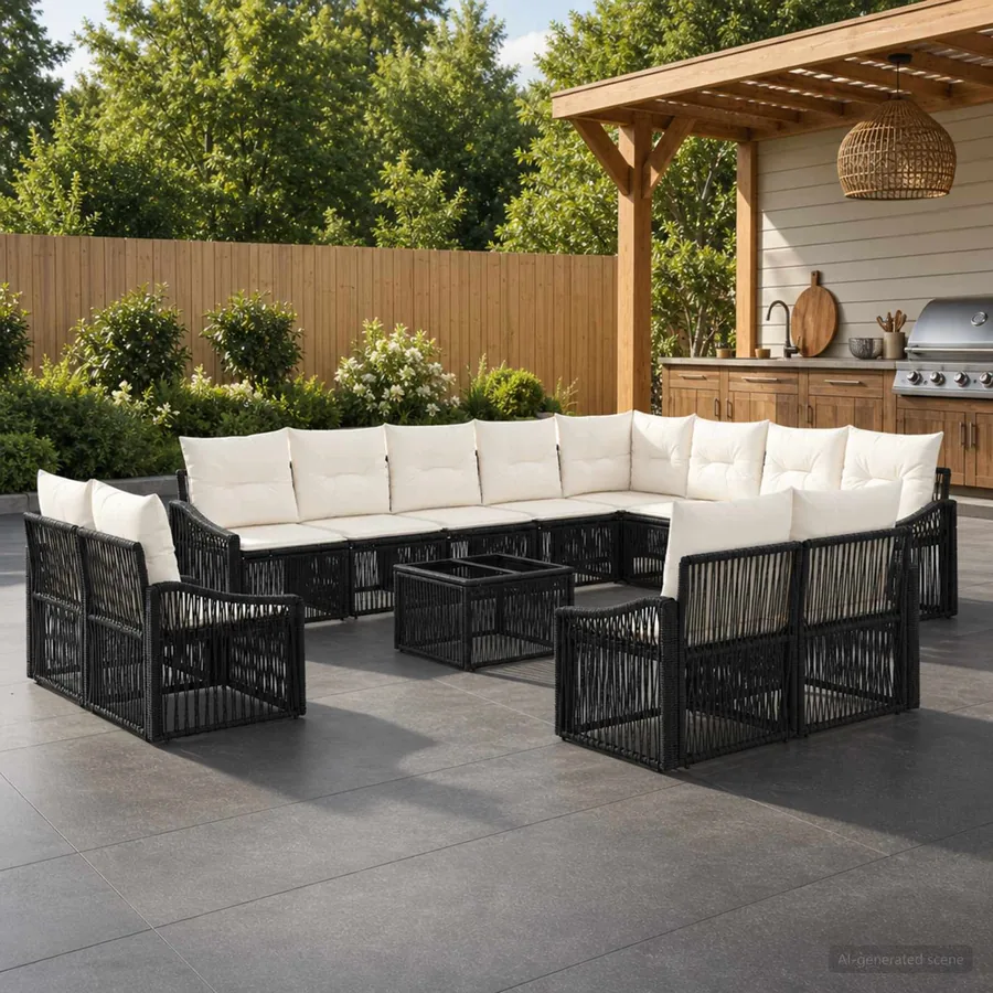 Ensemble de canapé de jardin 13 pcs Noir polyrotin