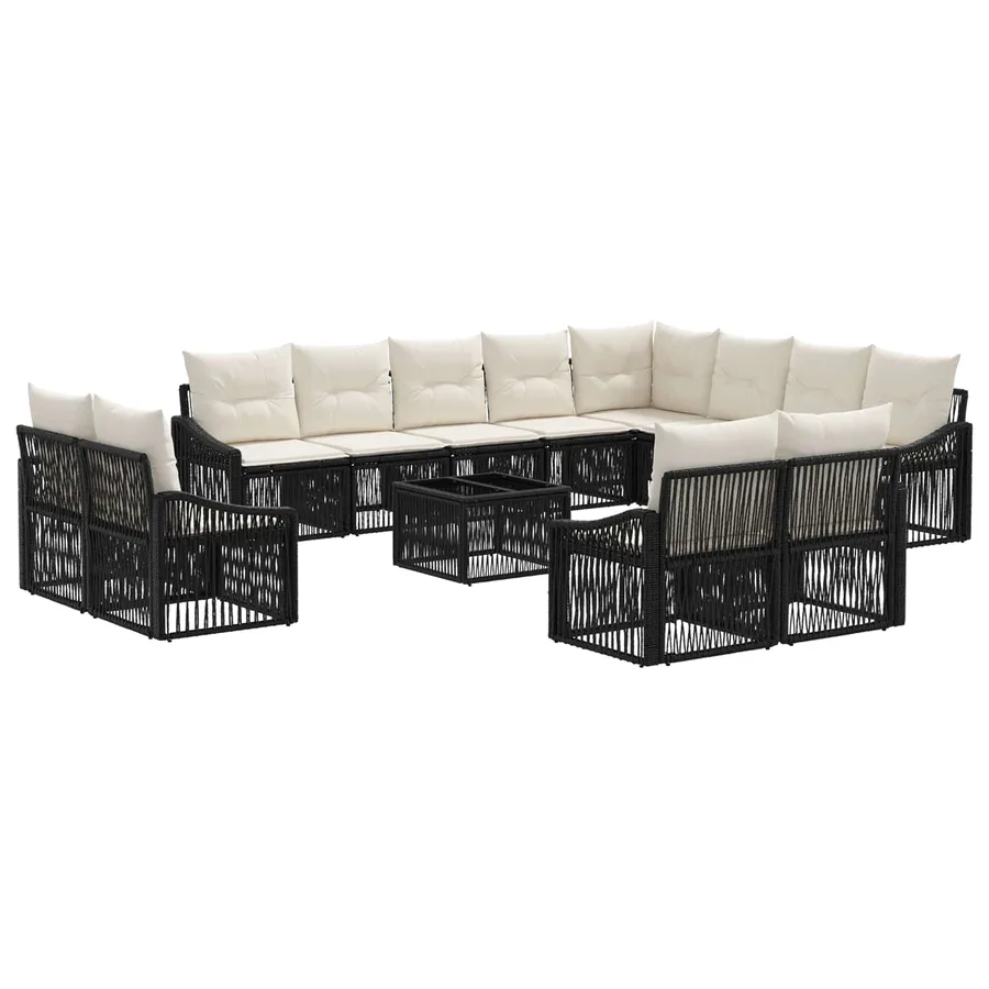 Ensemble de canapé de jardin 13 pcs Noir polyrotin - 2