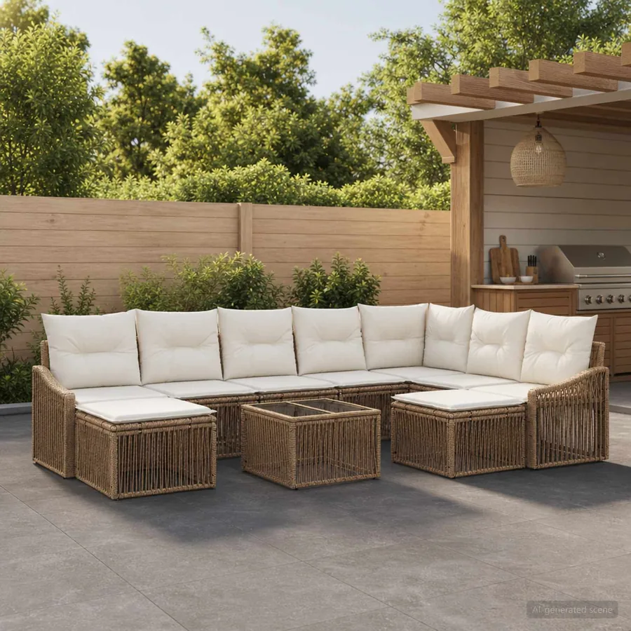 Ensemble de canapé de jardin 10 pcs Beige polyrotin