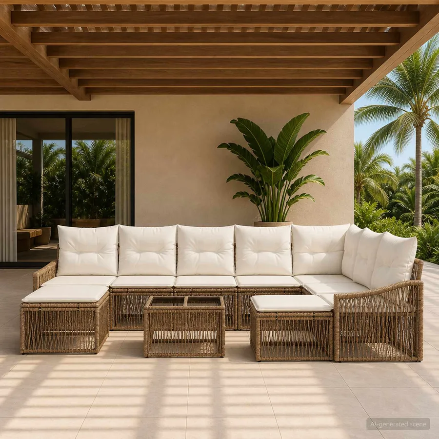 Ensemble de canapé de jardin 10 pcs Beige polyrotin - 3
