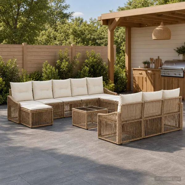 Ensemble de canapé de jardin 11 pcs Beige polyrotin