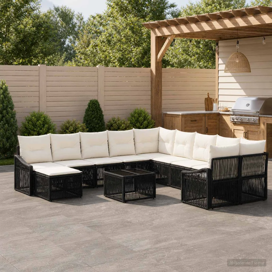 Ensemble de canapé de jardin 12 pcs Noir polyrotin