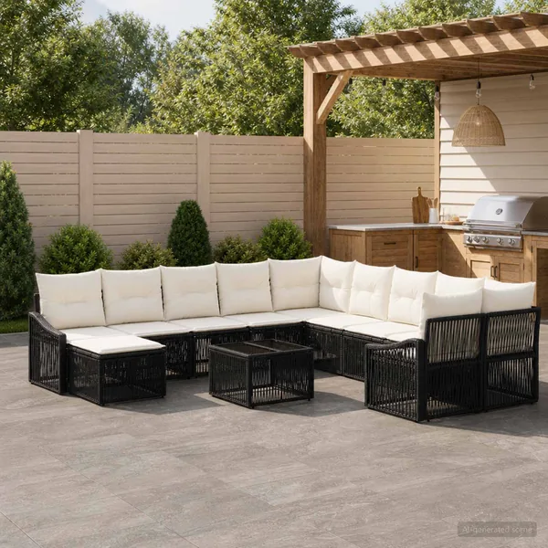 Ensemble de canapé de jardin 12 pcs Noir polyrotin