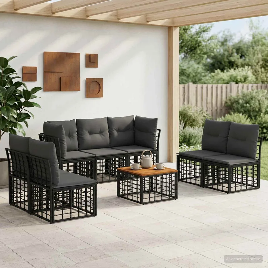 Ensemble de canapés d'extérieur 8 pcs Noir et Gris foncé