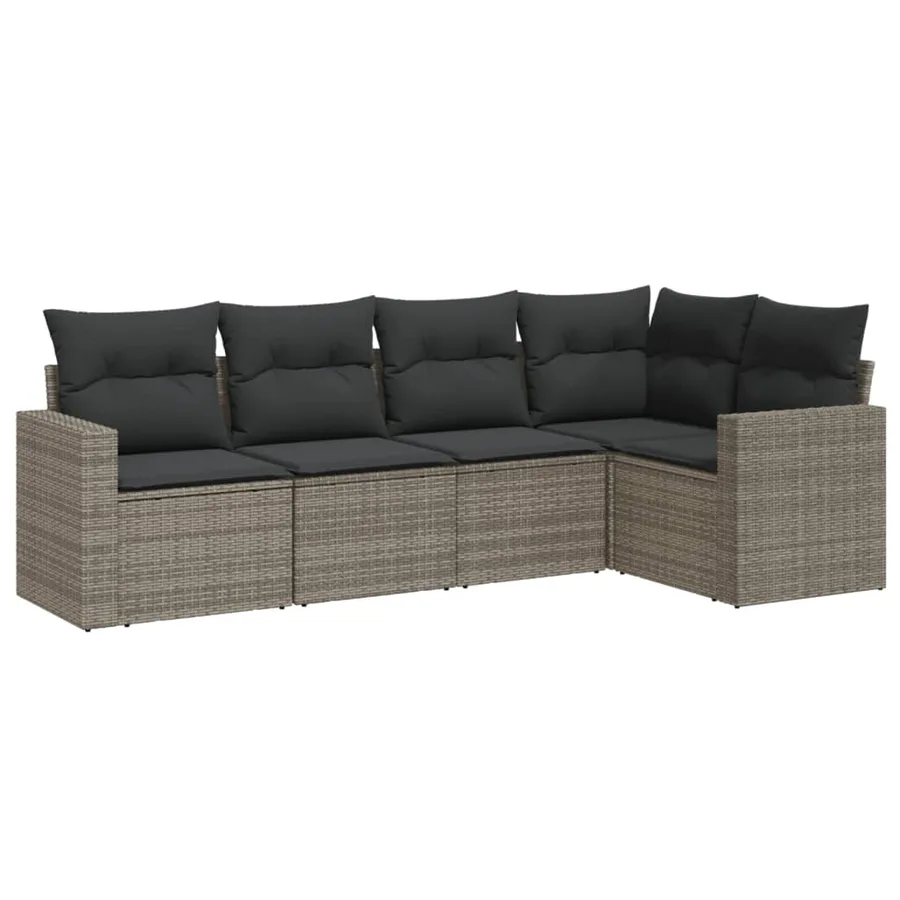 Salon de jardin 5 pcs avec coussins gris résine tressée - 2
