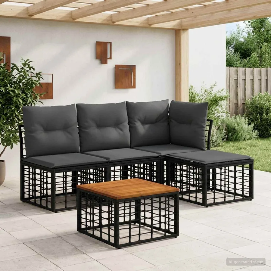 Ensemble de canapés d'extérieur 5 pcs Noir et Gris foncé
