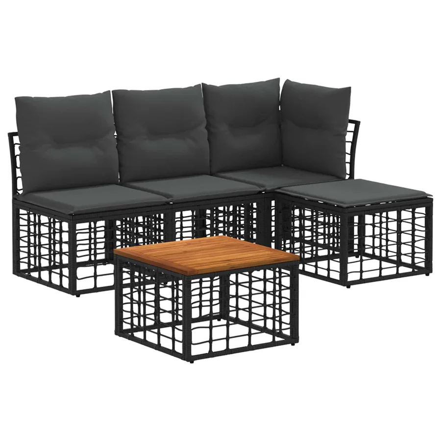Ensemble de canapés d'extérieur 5 pcs Noir et Gris foncé - 2