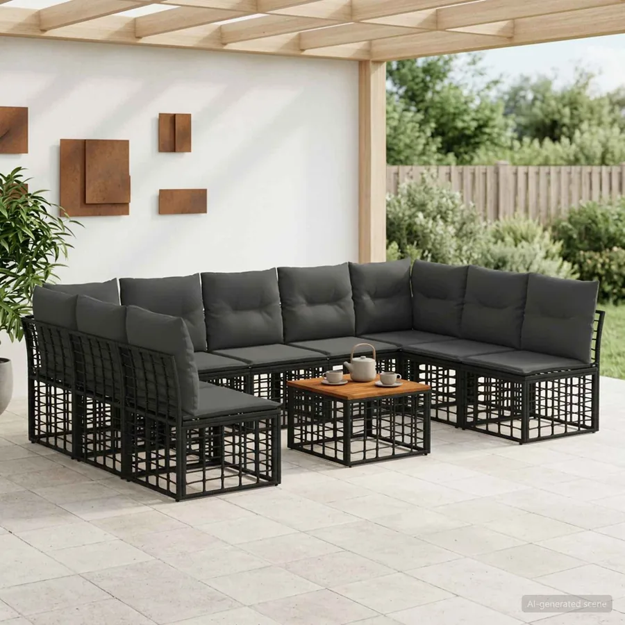 Ensemble de canapés d'extérieur 10 pcs Noir et Gris foncé