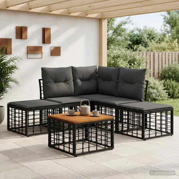 Ensemble de canapés d'extérieur 6 pcs Noir et Gris foncé