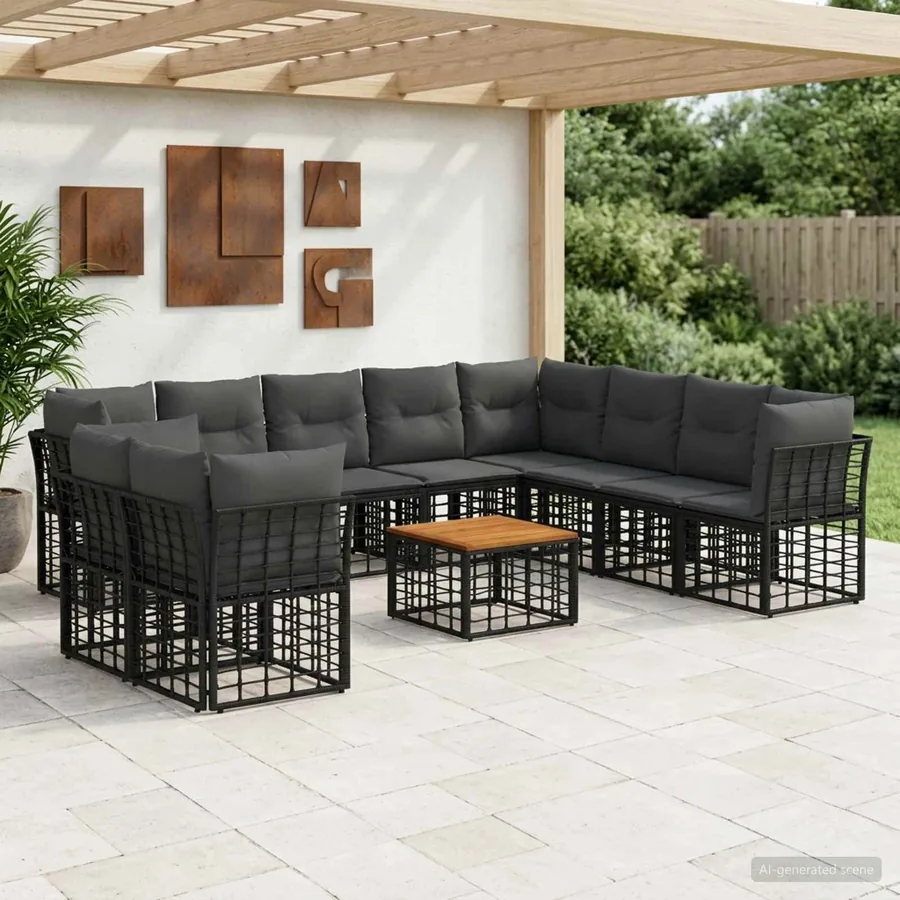 Ensemble de canapés d'extérieur 11 pcs Noir et Gris foncé