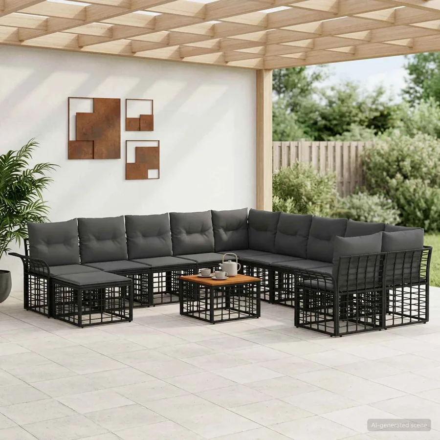 Ensemble de canapés d'extérieur 12 pcs Noir et Gris foncé