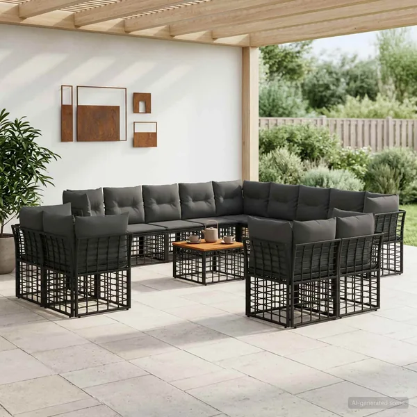 Ensemble de canapés d'extérieur 14 pcs Noir et Gris foncé