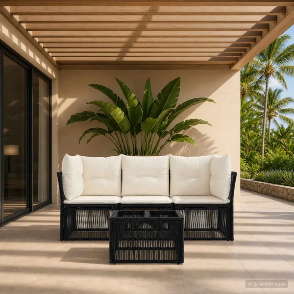 Ensemble de canapé de jardin 4 pcs Noir polyrotin