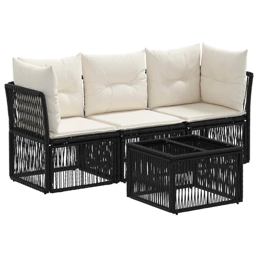 Ensemble de canapé de jardin 4 pcs Noir polyrotin - 2