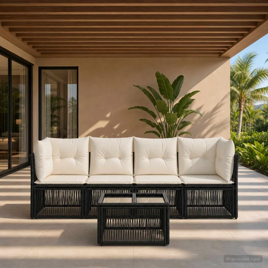 Ensemble de canapé de jardin 5 pcs Noir polyrotin