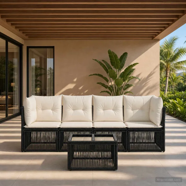 Ensemble de canapé de jardin 5 pcs Noir polyrotin