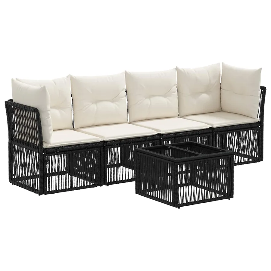Ensemble de canapé de jardin 5 pcs Noir polyrotin - 2