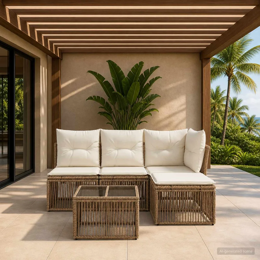 Ensemble de canapé de jardin 5 pcs Beige polyrotin