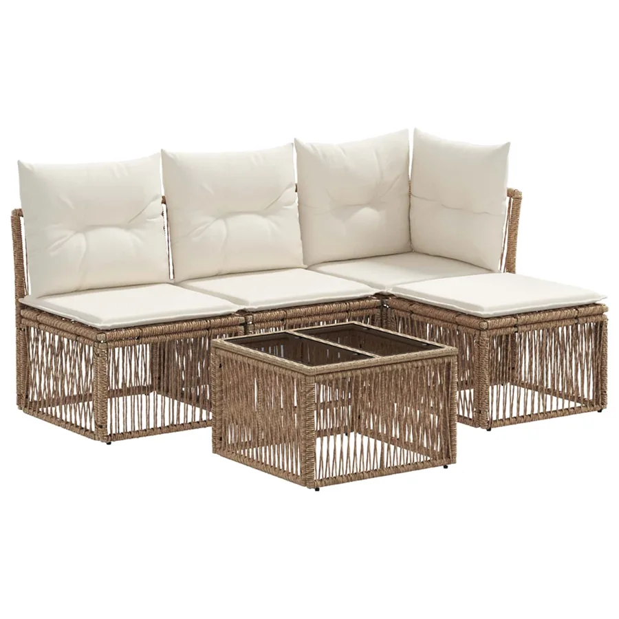 Ensemble de canapé de jardin 5 pcs Beige polyrotin - 2