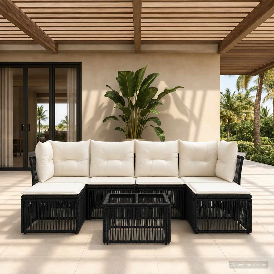 Ensemble de canapé de jardin 7 pcs Noir polyrotin