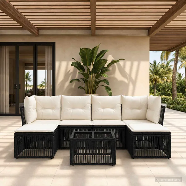 Ensemble de canapé de jardin 7 pcs Noir polyrotin