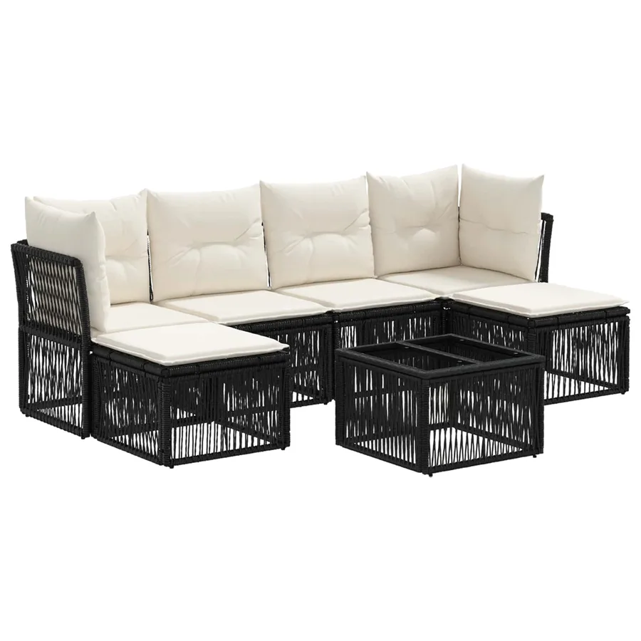 Ensemble de canapé de jardin 7 pcs Noir polyrotin - 2
