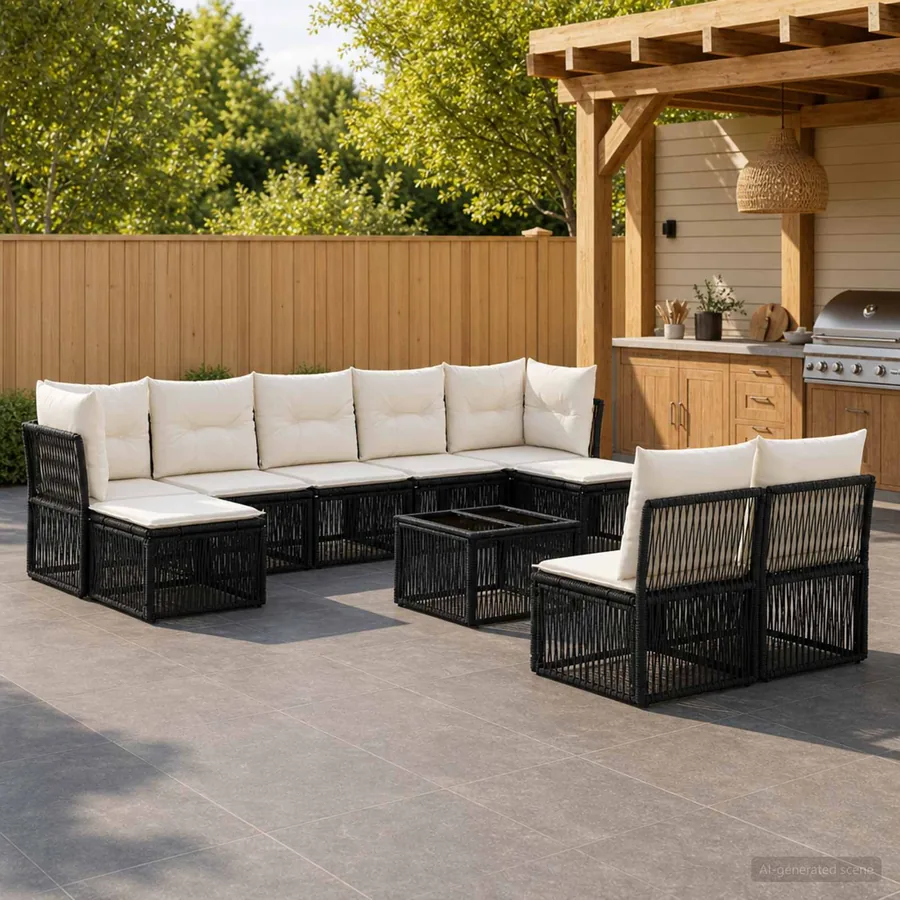 Ensemble de canapé de jardin 10 pcs Noir polyrotin