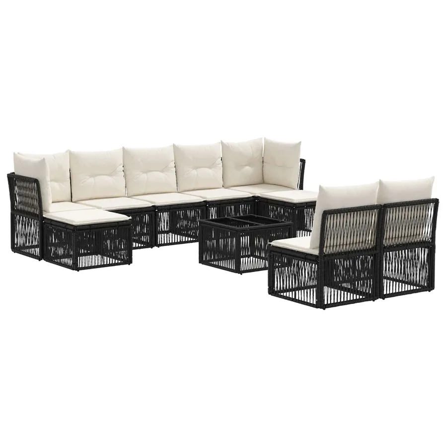 Ensemble de canapé de jardin 10 pcs Noir polyrotin - 2