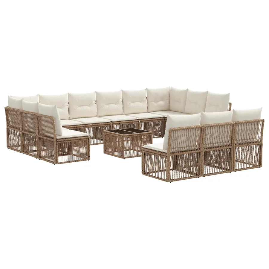 Ensemble de canapé de jardin 14 pcs Beige polyrotin - 2