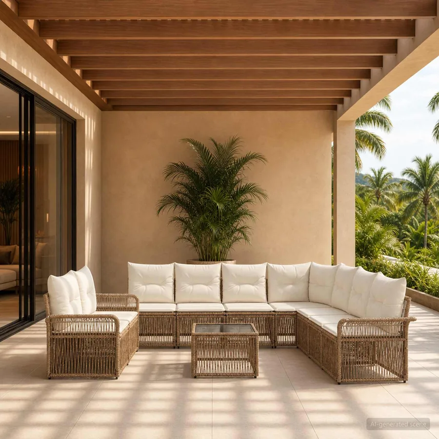 Ensemble de canapé de jardin 10 pcs Beige polyrotin