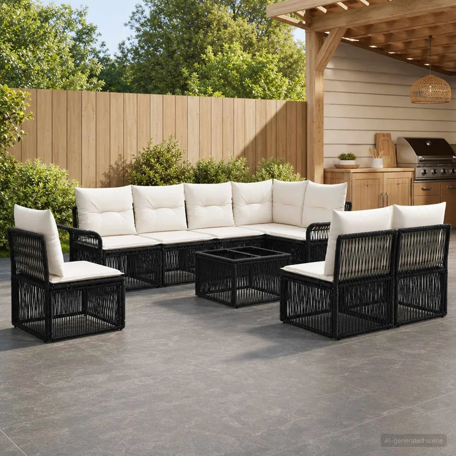 Ensemble de canapé de jardin 9 pcs Noir polyrotin