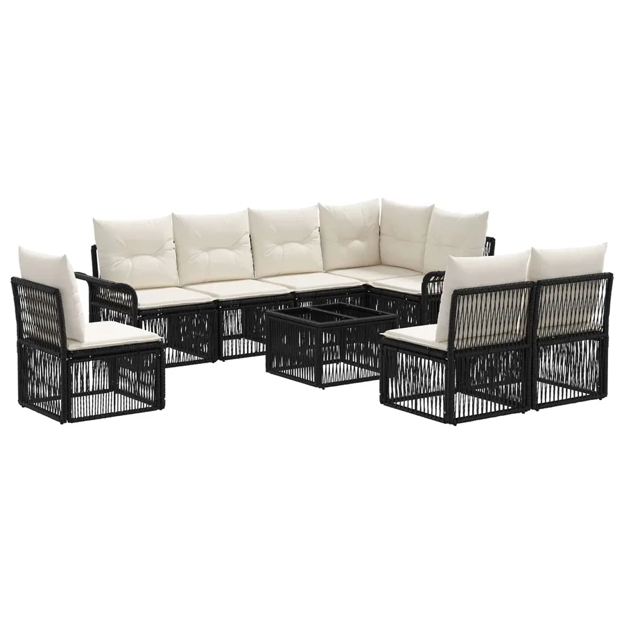 Ensemble de canapé de jardin 9 pcs Noir polyrotin - 2